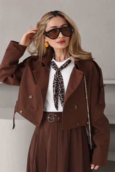 Kahve Garnili Fular Detay Elbise