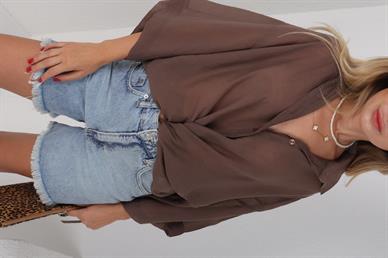 Kahve  İpeksi Oversize Gömlek