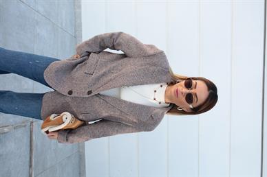 Kahve Kazayağı Desenli Blazer Ceket