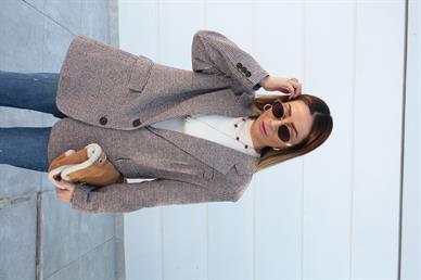 Kahve Kazayağı Desenli Blazer Ceket