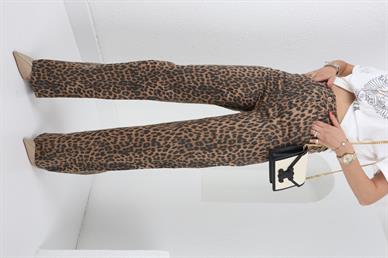 Kahve Leopar Desen Geniş Paça Jean(1879)