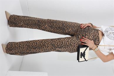 Kahve Leopar Desen Geniş Paça Jean(1879)