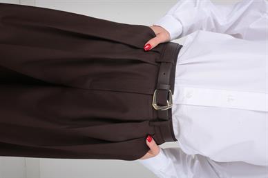 Kahve Pileli Kemerli Palazzo Pantolon