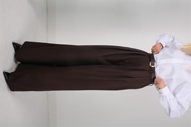 Kahve Pileli Kemerli Palazzo Pantolon