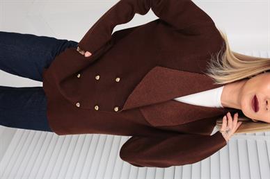 Kahve Şal Yaka Gold Düğmeli Hırka