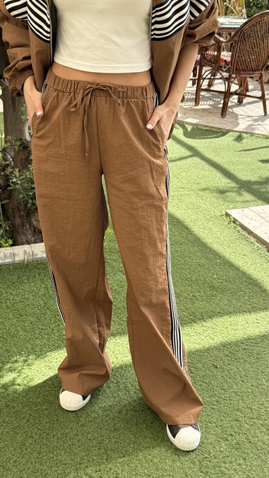 Kahve Şeritli Paraşüt Kumaş Takım