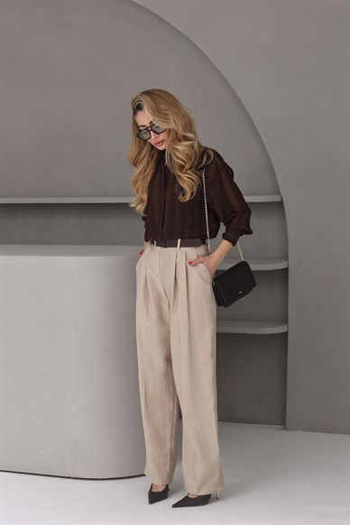 Kahve Sim Çizgili Gömlek