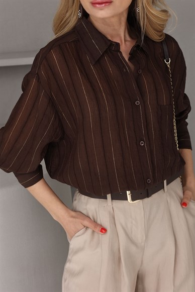 Kahve Sim Çizgili Gömlek