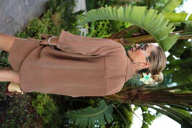 Kahve Taş İşli Şortlu Tensel Takım