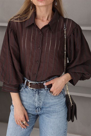 Kahverengi Balon Kol Gömlek