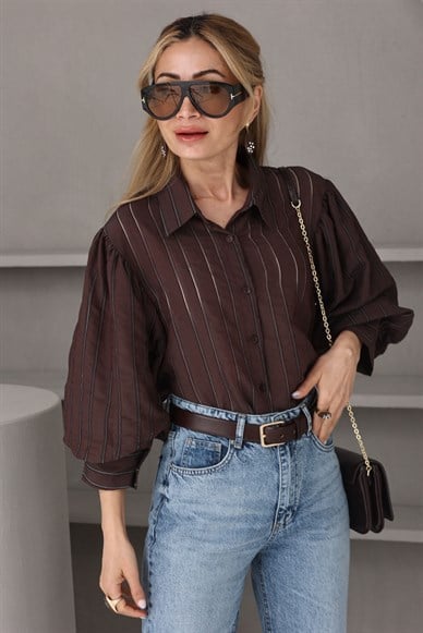 Kahverengi Balon Kol Gömlek