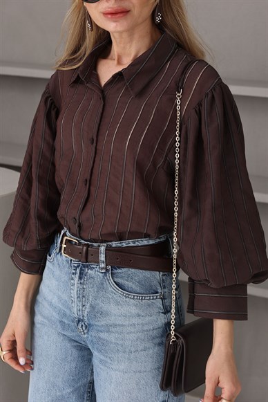 Kahverengi Balon Kol Gömlek