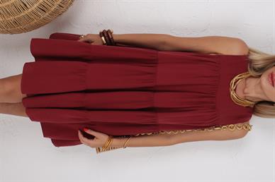 Kalın Askı Bordo Midi Elbise