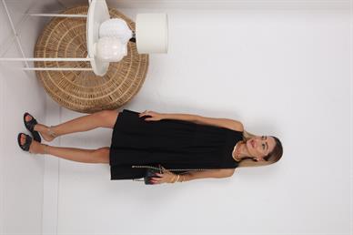 Kalın Askı Sİyah Midi Elbise