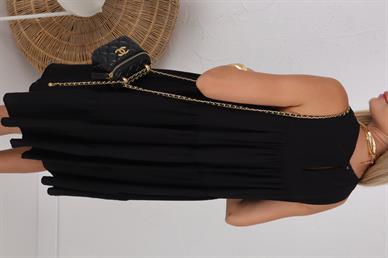 Kalın Askı Sİyah Midi Elbise