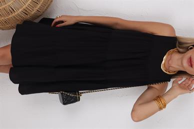 Kalın Askı Sİyah Midi Elbise