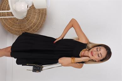 Kalın Askı Sİyah Midi Elbise