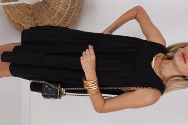 Kalın Askı Sİyah Midi Elbise