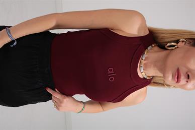 Kalın Biye Yazı Nakışlı Bordo Fitilli Atlet