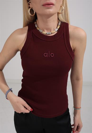 Kalın Biye Yazı Nakışlı Bordo Fitilli Atlet