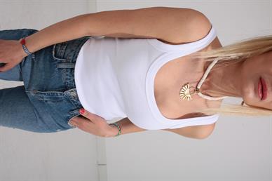 Kalın Biyeli Askılı Beyaz Fitilli Atlet