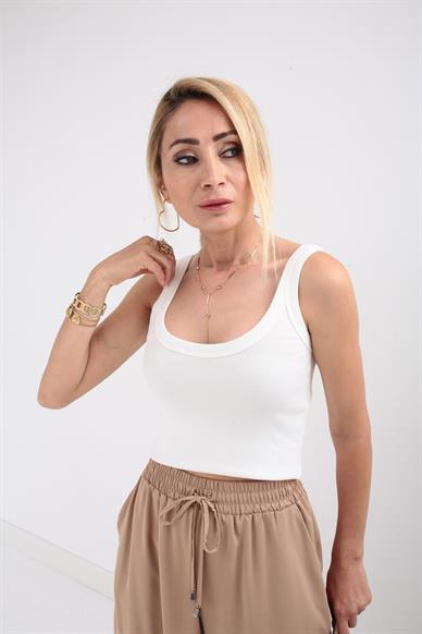 Kalın Biyeli Askılı Ekru Fitilli Atlet