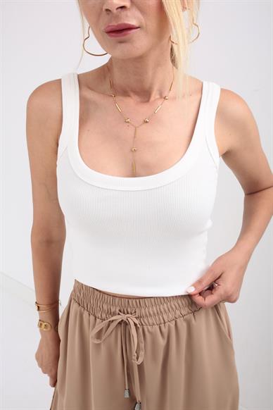 Kalın Biyeli Askılı Ekru Fitilli Atlet