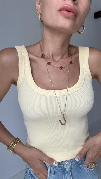 Kalın Biyeli Askılı Sarı Fitilli Atlet