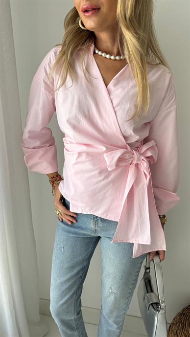 Kalın Manşet Yandan Bağlamalı Pembe Gömlek