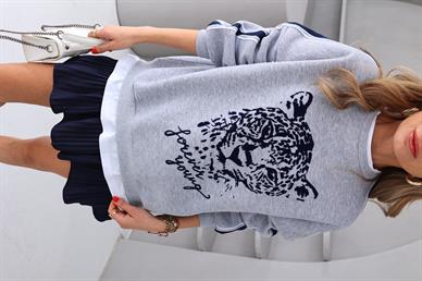 Kaplan Baskılı Gri Sweatshirt