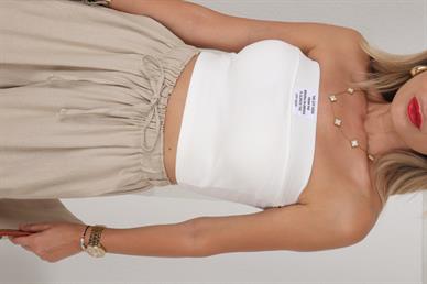 Kaplı Ekru Straplez Crop