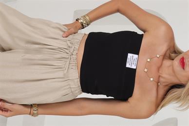 Kaplı Siyah Straplez Crop