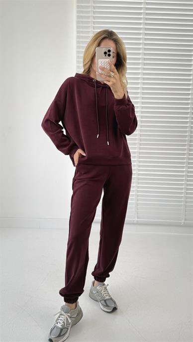 Kapüşonlu Modal Bordo Eşofman Takımı
