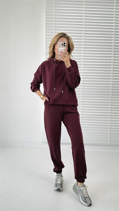 Kapüşonlu Modal Bordo Eşofman Takımı
