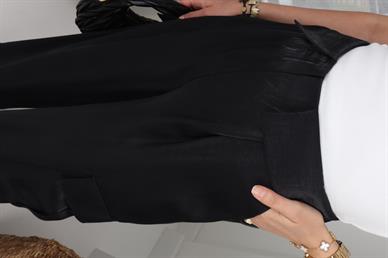 Kargo Cep Siyah Saten Pantolon