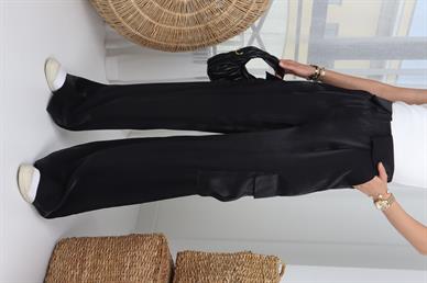 Kargo Cep Siyah Saten Pantolon