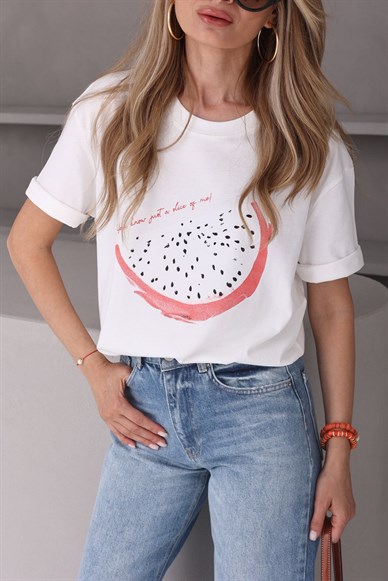 Karpuz Baskılı Ekru Tshirt