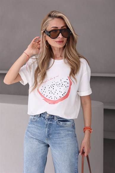 Karpuz Baskılı Ekru Tshirt