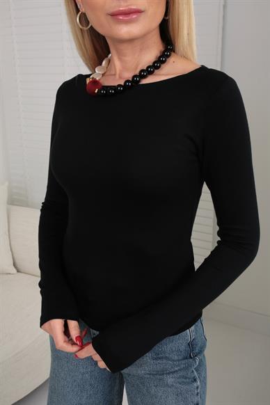 Kayık Yaka Siyah İnce Bluz