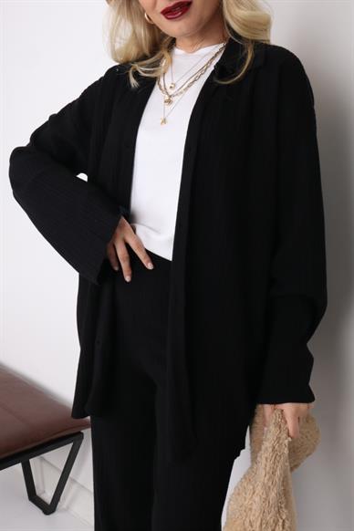 Kemer Detaylı Siyah Pileli Mini Etek