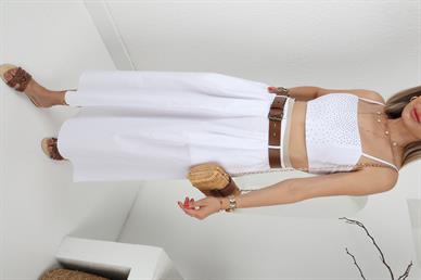 Kemerli Beyaz Taş İşli Crop Etek Takım