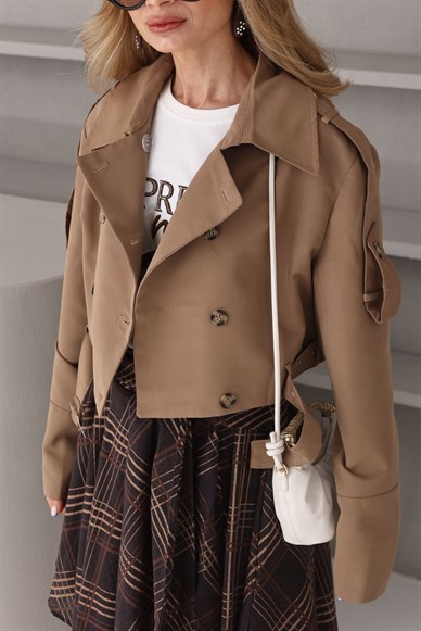 Kemerli Camel Kısa Trençkot