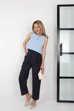 Kemerli Gabardin Kargo Cep Lacivert Pantolon