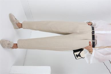 Kemerli Havuç Kesim Keten Pantolon