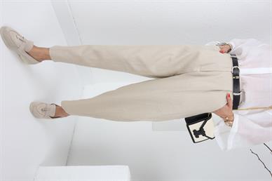 Kemerli Havuç Kesim Keten Pantolon