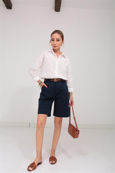 Kemerli Lacivert Şehir Boy Şort