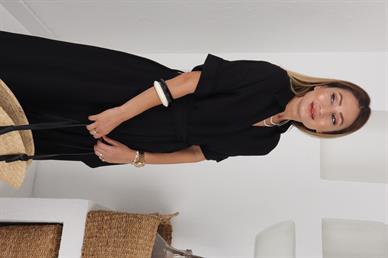 Kemerli Siyah Keten Gömlek Elbise