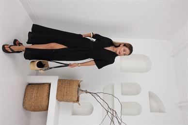 Kemerli Siyah Keten Gömlek Elbise