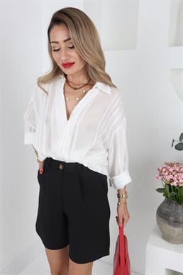 Kendinden Desenli Ekru Transparan Gömlek