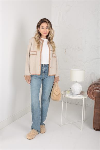 Kendinden Desenli Gold Düğmeli Hırka